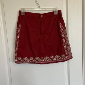 Red embroidered mini skirt